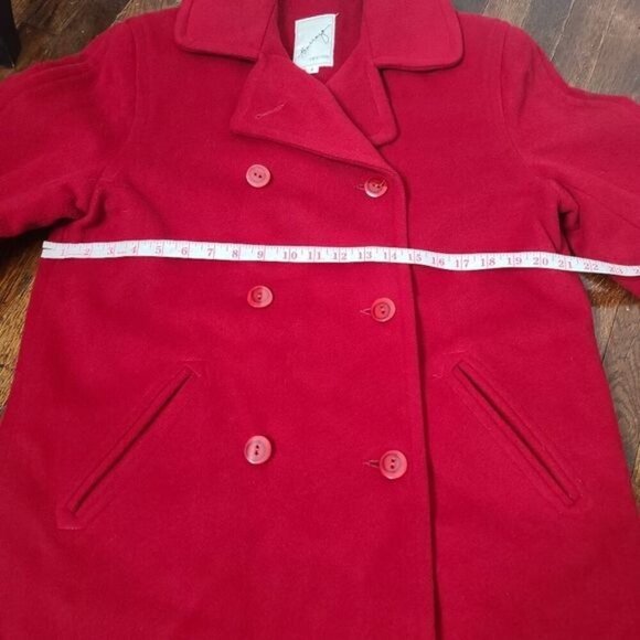 Vintage 80's 90's Barraza Red Wool Double Breasted Peacoat - Picture 10 of 13